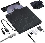 Super External CD DVD Drive, USB 3.0 DVD Burner with Ethernet Adapter, 3 USB and 2 TF/SD Card Ports, CD DVD Player Reader Writer Optical Disk Drive for Laptop PC Mac Windows Linux with Carrying Case