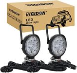 RIGIDON 2 Pcs Portable Magnetic Base Round Led Work Light, 4 inch 27W Spot Beam, 12V 24V Driving Lights Lamp for Car Off Road Truck 4x4 SUV ATV Tractors Excavator, 6000K White,Led Search Lights