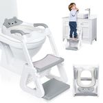 Orzbow 2-in-1 Potty Training Seat with Step Stool, Height Adjustable Toilet Seat for Toddler, Potty Training with Splash Guard for Kids Boys Girls, Stability Ladder and Anti-Slip Pad, Grey