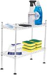 INTERNET'S BEST 2-Tier Wire Utility Shelving Unit – Adjustable Storage Rack for Kitchen, Bathroom, Pantry, Laundry – Freestanding Organizer for Under Sink, Cabinets – Chrome Steel Shelf – Metal Design