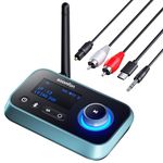 Bluetooth 5.0 Transmitter Receiver - SOOMFON Bluetooth TV Adapter with Volume Control, Dual Link Long Range Audio Bluetooth Transmitter for TV to Wireless Headphones (Optical, RCA, Aux)