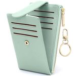 Favydov RFID Blocking Compact Slim Wallet for Women PU Leather 11 Card Holder Zipper Coin Purse Money Organizer with Keychain Mint Green