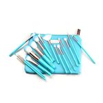 Minara Makeup Brush Set Of 15 With Easy To Carry Pouch (Blue) | Travel Size Cosmetic Brushes Kit For Face Foundation Brush Eyeshadow With Storage | Makeup Pouch For Women |