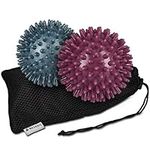 Navaris Spiky Massage Balls - Set of 2 - Hedgehog Balls for Self Massage - 1x Medium-Hard & 1x Harder Ball - Pair of Bumpy Massager Balls - Ø 3 Inch