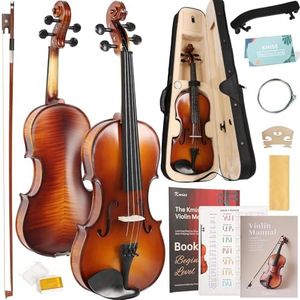 Kmise Violin 4/4 Full Set, High Density Ebony Violins, Glossy Acoustic Fiddle for Adults, Beginners, Students with Violin Case, Strings, Bow Kit, Shoulder Rest, Beginner's Guide (Tiger-Stripe, 4/4)
