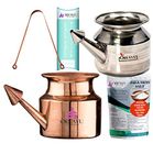 OREAYU ™ 2 Pcs Copper and Steel Yoga and Ayurveda Jala Neti Pot for Sinus, Nose Irrigation and Cleaning (Copper-250 ml) (Steel-600 ml) (Combo Pack)