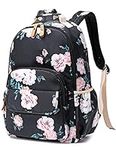 Leaper Floral School Backpack Girls Bookbag Daypack USB Charging Port Black-2