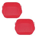 iBELL SILICONSQ Square Silicone Tray for Air Fryer/Oven, 100% Food Grade Baking Basket, Heat Resistant, Reusable Tray with Handles (Pack of 2)