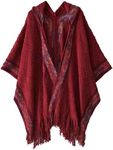 Bsubseach Knit Shawl Wraps for Women Soft Fringe Poncho Sweater Cape with Hooded for Fall Winter Red