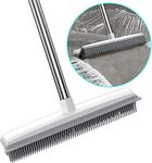 Rubber Broom with Squeegee Edge, 2 in 1 Carpet Brush with Adjustable Long Handle Outdoor Soft Push Broom for Pet Cat Dog Hair Removal Carpet Kitchen Garden Yard Window Cleaning