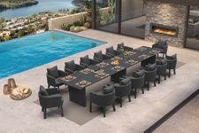 PURPLE LEAF Outdoor Dining Set 15 PC Aluminum with Olifen Wicker Chair Grey
