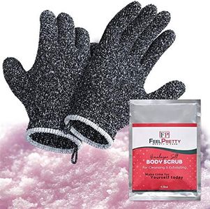 Exfoliating Gloves Set with Pink Himalayan Salt Body Scrub - 2 Pairs Bamboo Charcoal Fiber Shower Gloves & 4.2oz Salt Scrub - Dead Skin Cell Remover - Healthy Skin