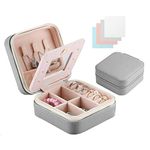 Aucuu Jewelry Box Organiser, Mini PU Leather Travel Jewelry Storage Case with Mirror, Double Layer Jewelry Bag for Women and Girls' Rings Earrings Necklace Earrings Rings Bracelets - Grey