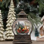 Dog Snow Globe Lighted Christmas Decorations, Musical Snow Globe Lantern with Swirling Glitter, Red Truck Christmas Tree Holiday Party Gifts and Decorations, USB & Battery Operated