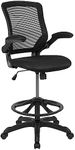 Flash Furniture Mid-Back Black Mesh Ergonomic Drafting Chair with Adjustable Foot Ring and Flip-Up Arms -