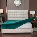 Soifox Velvet Warm Fitted Sheet King Size - Dark Green Winter Fitted Bed Sheet with Extra Deep Pocket 16 Inches(40cm), Soft Flannel Bottom Sheet King Bed 150 x 200 cm