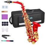 EASTROCK Red/Golden Alto Saxophone E Flat Sax Full Kit for Students Beginner with Carrying Case,Mouthpiece,Mouthpiece Cushion Pads,Cleaning Cloth&Cleaning Rod,White Gloves,Neck Strap