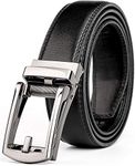 Leather Ratchet Dress Belt for Men Perfect Fit Waist Size up to 44 Inches with Automatic Buckle, Suit Pant Size 22-36 Inches, A-Black(Gunmetal Buckle)