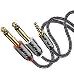 J&D 3.5mm to 6.35mm Audio Jack Cable, 0.9M Jack to Jack Cable Gold-Plated 3.5mm TRS Male to 2X 6.35mm 1/4 inch TS Male Mono Audio Cable with Nylon Braid for Laptop, Home Theater Devices, Amplifiers