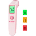 No-Touch Forehead Thermometer for Adults, Infrared Digital Thermometers for Kids, Touchless Baby Thermometer, Accurate Reading with LCD Display, Mute Mode, Memory Recall, Fever Alarm (Pink)