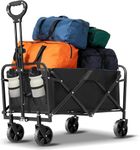 INLLEX 150L Collapsible Wagons Carts Foldable, 420LBS Heavy Duty Folding Beach Cart with Big All-Terrain Wheels, Portable Utility Wagon for Grocery, Shopping, Garden, Sports, Camping, Black (Small)