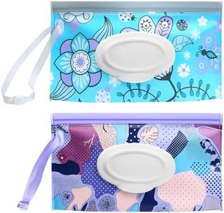 Baby Wipes Dispenser, 2 Pcs Travel Baby Wipe Holder, Refillable Baby Wet Wipe Pouch, Reusable Baby Wipes Container, Portable Baby Wipe Dispenser, Wipe Bags for Travel, blue purple Floral