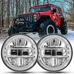 AUDEXEN Upgraded 1200% Bright 7 Inch LED Headlights Round JK 7" Headlight Compatible with Jeep Wrangler JK JKU LJ TJ 1997-2018 Halo Ring Hi/Lo Sealed Beam H6024 Plug & Play DOT Approved Chrome