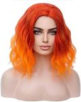MAGQOO Orange Flame Fire Wig Side Part Short Curly Wavy Hair Wigs Synthetic Heat Resistant Cosplay Costume Party Wigs (Orange Ombre, Women Girls)