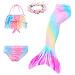 XICHONG Girls Swimming Mermaid Tail Swimwear Mermaid Swimsuit Children's Swimwear Kids Garland 4PC Pink Blue PB130