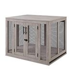 unipaws Furniture Style Dog Crate with Cushion and Tray, Mesh Dog Kennels with Double Doors, End Table Dog House, Medium and Large Crate Indoor Use (Large, Grey)