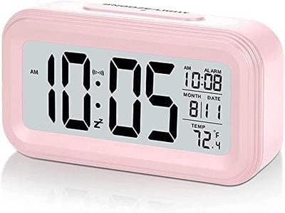 CIRCLE-Q Led Display Digital Alarm Clock Battery Operated Smart Night Light Easy Operation Clock for Kids Heavy Sleepers Bedroom (Pink)