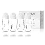 Gulicola Natural Glass Baby Bottle 8 oz for Breastfed Babies, Anti-Colic Baby Bottle Set with Medium Flow Nipple, 3 Months +, 4 Pack - White