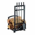 Pleasant Hearth 4 Piece Harper Fireplace Toolset with Log Holder, Black