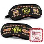 Indigifts Fabric Gifts For Parents Best Mom Dad Ever Truck Art Inspired Colorful Design Black Eye Mask For Sleeping 7.8X3.3 Inch Set Of 2-Fathers Gifts, Mother Birthday Gift, Sleep Mask