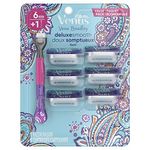 Gillette Venus Vera Bradley Deluxe Smooth Women’s Razor Handle + 6 Cartridges, Blue and Pink