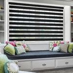 moonga Polyester Curtain/Zebra Blinds for Windows and Doors with Dual Shade, Horizontal Stripes, Sheer and Solid Fabric, Light Control/Blackout Blinds, Waterproof (Black) Width 143XHEIGHT 130CM