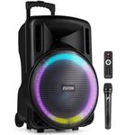 Fenton FT15LED MK2 15" Portable PA System - 800W Bluetooth Wireless Speaker with Microphone, Rechargeable Battery, LED Lights, USB & MicroSD Playback for Party, Karaoke and Events