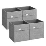 SONGMICS Cube Storage Boxes, Set of 4 Storage Cubes, 30 x 30 x 30 cm, 2 Handles, Foldable, Oxford Fabric and Linen-Look Fabric, Washable, Metal Label Holders, Dove Grey ROB230G04