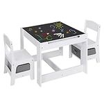 Lestarain Children’s Table and Chair Set with Storage Kids Desk with 2 Chairs Reversible Tabletop Blackboard Paper Roll, for Toddler, Nursery, Playroom, Preschool Furniture