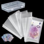 300 PCS Currency Sleeves - Clear Dollar Holder with Storage Box Banknote Protector for Paper Money Bills Stamps Collection Supplies