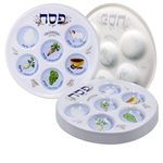 The Dreidel Company Passover Seder Plate Deluxe Quality Plastic 10" Disposable Plates, Traditional Judaica Passover Seder Plate, Kaarah for Pesach (5-Pack)