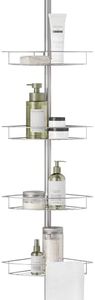 Zenna Home Tension Pole Shower Caddy 4 Basket Shelves with Built-in Towel Bars, Adjustable, 60 to 97 Inch, Satin Nickel