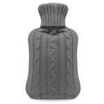 KEPLIN Cosy Hot Water Bottle with Knitted Cover - Relieves Body Aches & Pains, Washable Safe & Durable Heating Pad - Ideal Cosy Nights & Gifts - Large 2L (Grey)