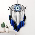 Dremisland Evil Eye Dream Catcher Hand-Woven Blue Macrame Dreamcatcher Evil Eye Wall Hanging Home Decoration Ornament Kids Christmas Halloween Blessing Gift