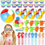 Mocoosy Pool Party Favors for Kids, 40 PCS Beach Party Favor Birthday Party Bag Stuffers for Toddlers, Including Beach Balls, Sunglasses Bulk, Bubble Wands, and More Summer Outdoor Toys Water Games