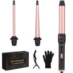 Curling Wand 3 in 1 Mermaid Hair Curler Ceramic Curling Tongs Iron Set for Long Thick Thin Hair Interchangeable Barrels Beach Waves Styling Tools with Glove (Rose Gold)