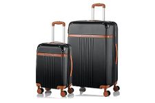 CHAMPS Vintage Collection Durable Expandable Hardside Spinner 2-Piece Luggage Set, Ultra-Strong Lightweight Polycarbonate with TSA Locks and 360-Degree Wheels, Black