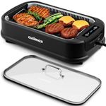 Indoor Grill, CUSIMAX Electric Smokeless Grill, 1500W, Removable Non-Stick Grill Plate, with LED Smart Display & Tempered Glass Lid, Dishwasher Safe Parts, Black