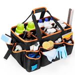 HODRANT Extra-large Wearable Cleaning Caddy, Cleaning Organizer Bag for Cleaning Products, Housekeeper Tote with Pad, Handle & Divider, Car Wash Tools Bag for Detailing Supplies, Bag Only, Orange Edge