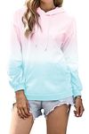 YOCUR Hoodies for Teen Girls Trendy Sweatshirt Drawstring Pullover Long Sleeve Pockets Lightweight Tops Pink Blue M